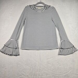 Altar'd State Womens White & Black Striped Blouse ‎ Size Small Bell Sleeves